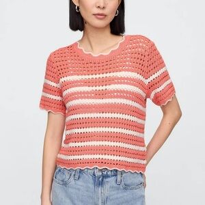 GAP Peach & White Striped Crochet Crop Top